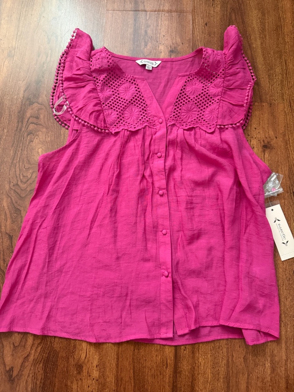 Nanette Lepore Hot Pink Embroidered Ruffle Shell
